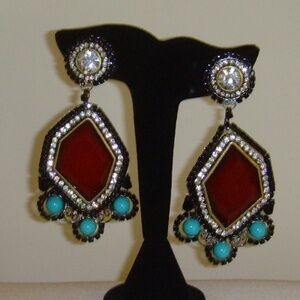 Lawrence Vrba Faux Carnelian and Turquoise Chandelier Earrings